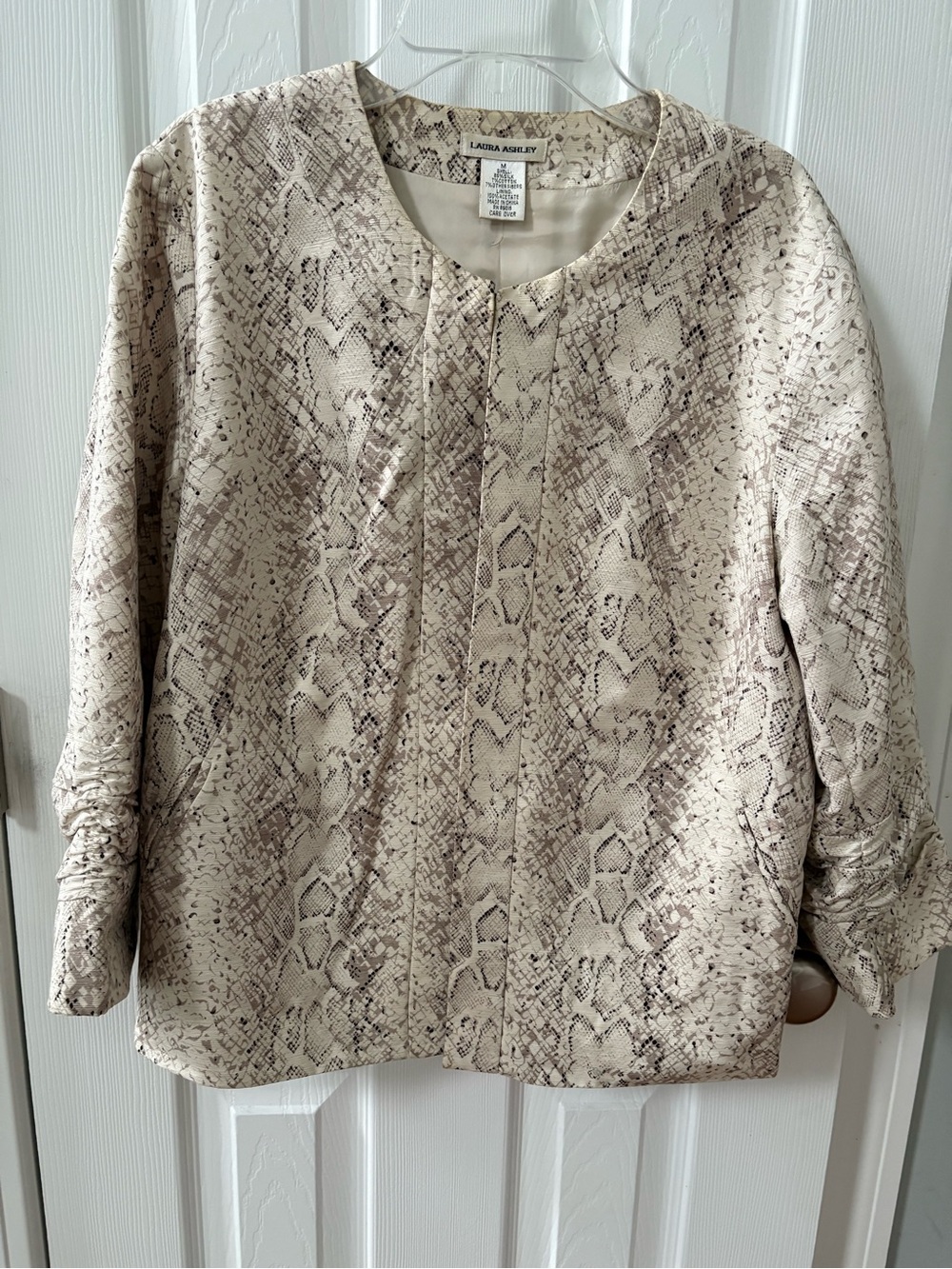 Laura Ashley Neutral Snake-Print Long Sleeve Jacket/Blazer - 86% Silk